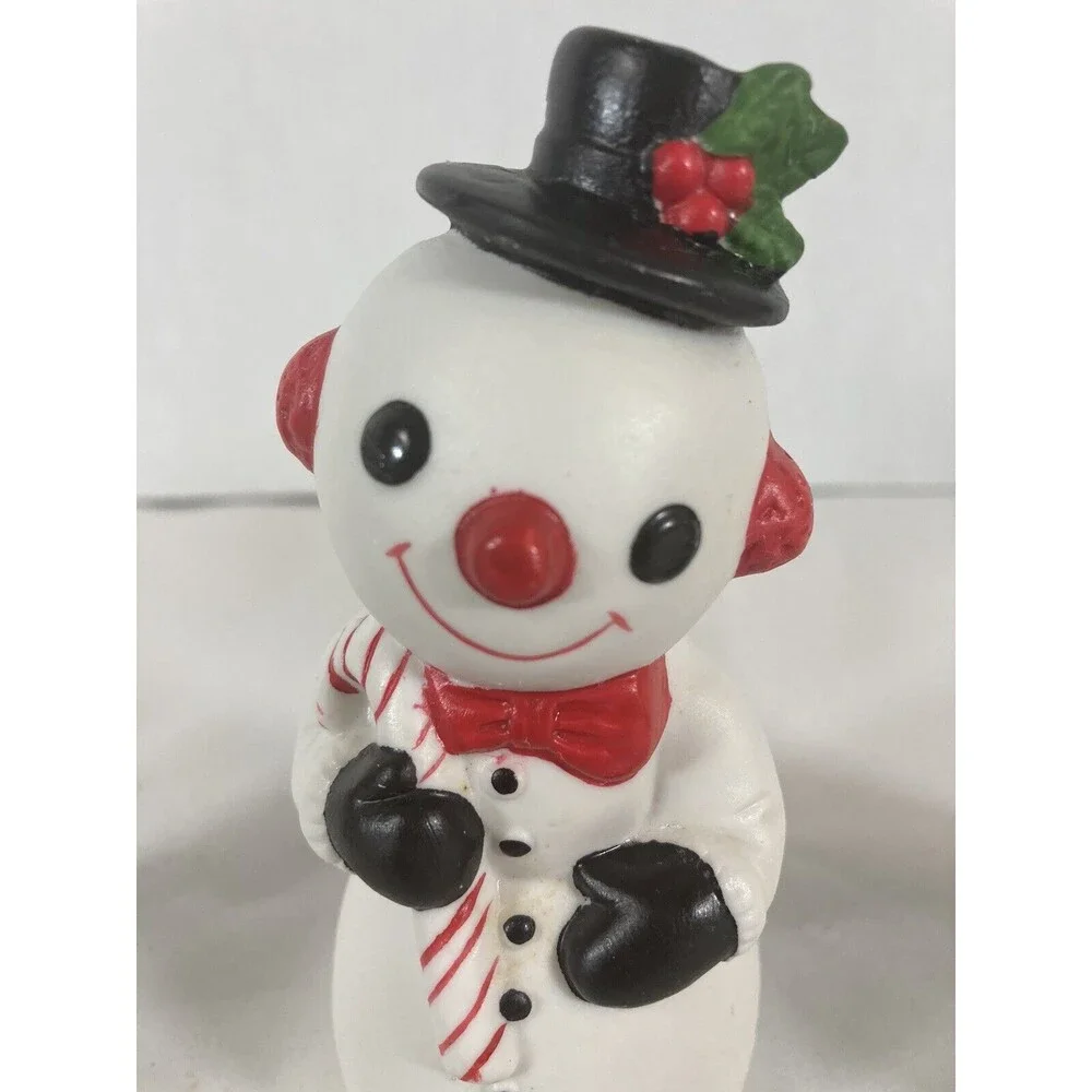 Porcelain Bisque Snowmen Set of 3 Shovel Stocking Candy Cane Vintage Taiwan Xmas